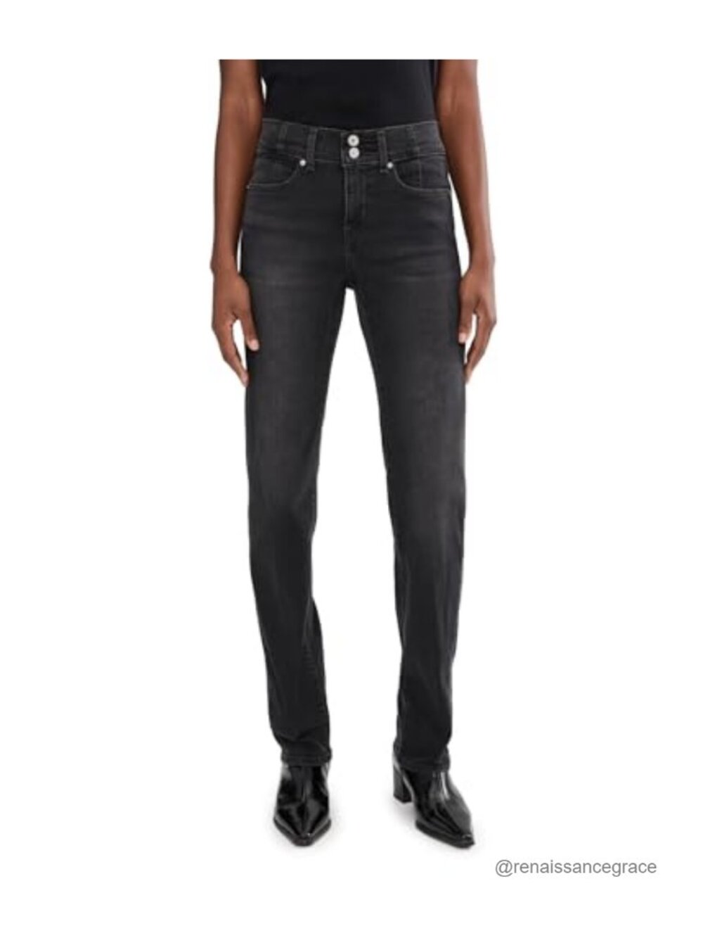 Corset Straight Leg Mid Rise Jeans Stretch Denim